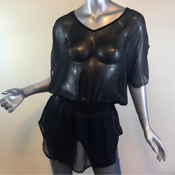 Sheer Black Express Top Medium Blouse Peplum Tunic Style - Picture 3 of 15